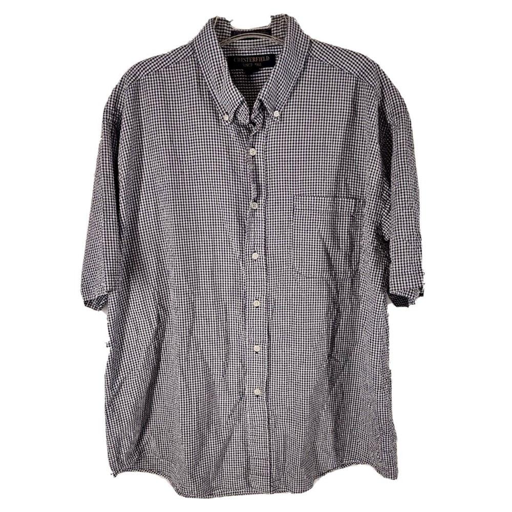Chesterfield Shirt Button Down Short Sleeve Textured Plaid XL Men's X-Large 17.5